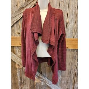 Lucky brand boho size medium red waterfall one button cardigan career ^